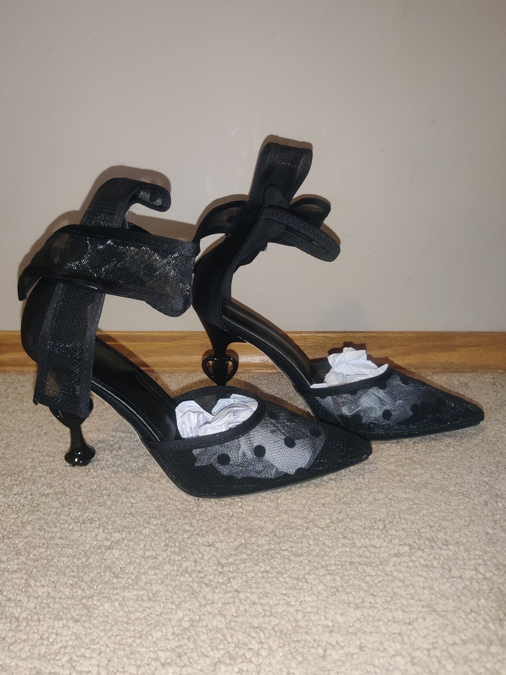 Black Polka Dot High Heels sz 38